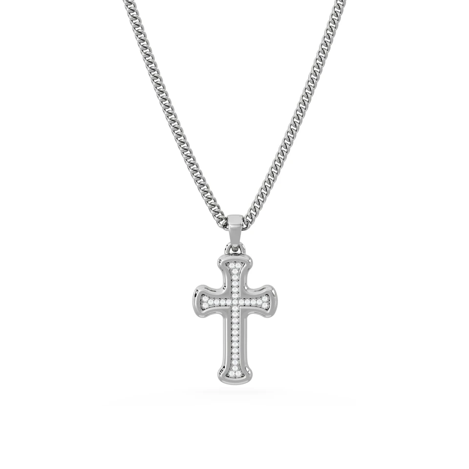 Men’s 0.15ct Lab Grown Diamond Cross Pendant Necklace in Sterling Silver
