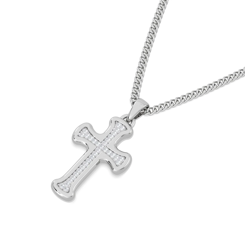 Men’s 0.15ct Lab Grown Diamond Cross Pendant Necklace in Sterling Silver