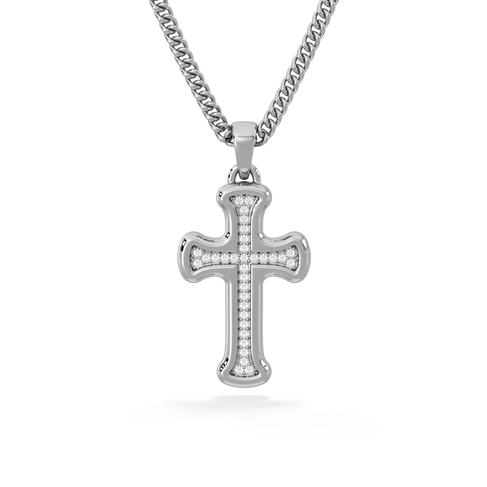 Men’s 0.15ct Lab Grown Diamond Cross Pendant Necklace in Sterling Silver