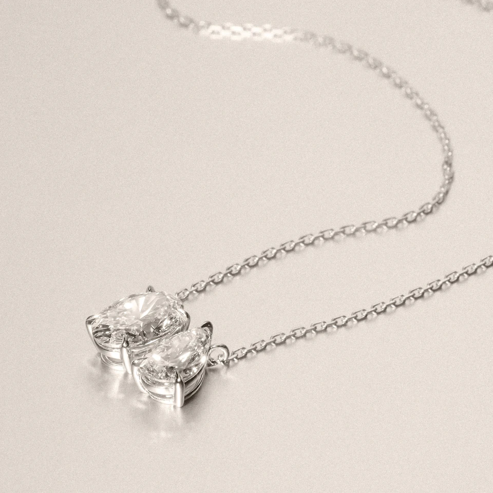Moi et Toi Lab Diamond Oval 1.50ct + Pear 1.50ct Necklace