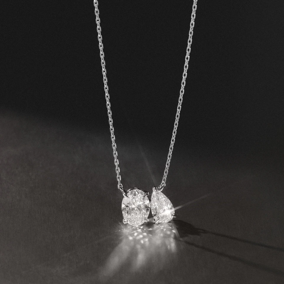Moi et Toi Lab Diamond Oval 1.50ct + Pear 1.50ct Necklace