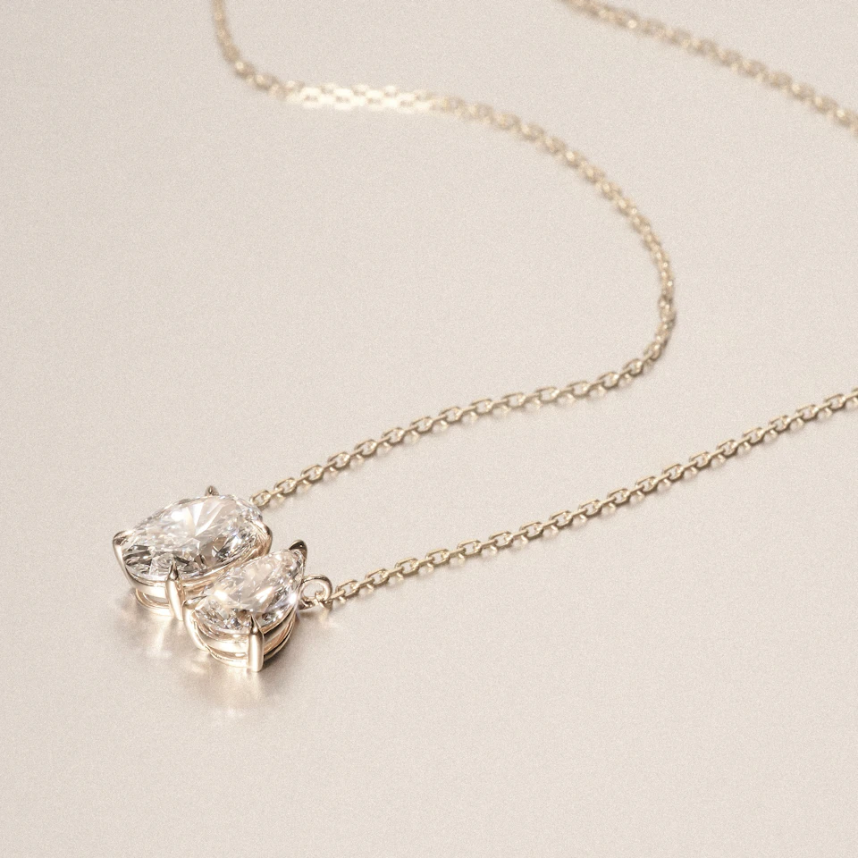 Toi Et Moi 3.00ct Oval and Pear Cut Lab Diamond 2 Stone Necklace in 18k Yellow Gold