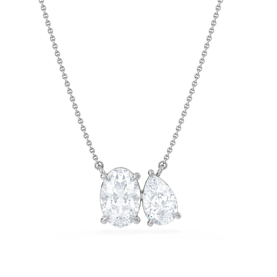 Moi et Toi Lab Diamond Oval 1.50ct + Pear 1.50ct Necklace