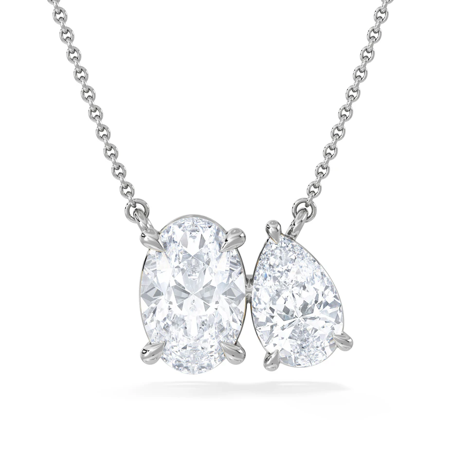 Moi et Toi Lab Diamond Oval 1.50ct + Pear 1.50ct Necklace