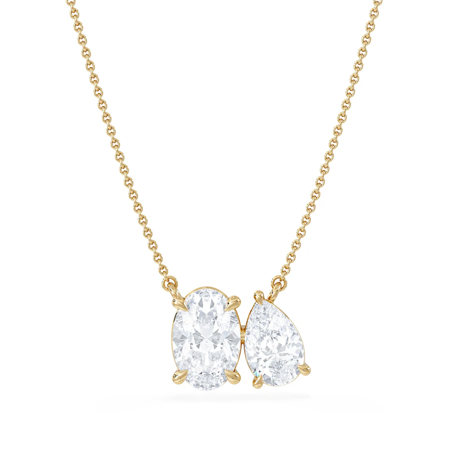 Toi Et Moi 3.00ct Oval and Pear Cut Lab Diamond 2 Stone Necklace in 18k Yellow Gold