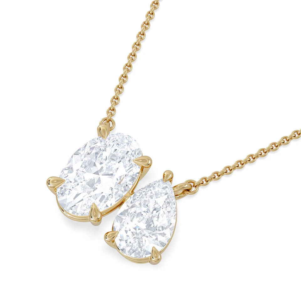 Toi Et Moi 3.00ct Oval and Pear Cut Lab Diamond 2 Stone Necklace in 18k Yellow Gold