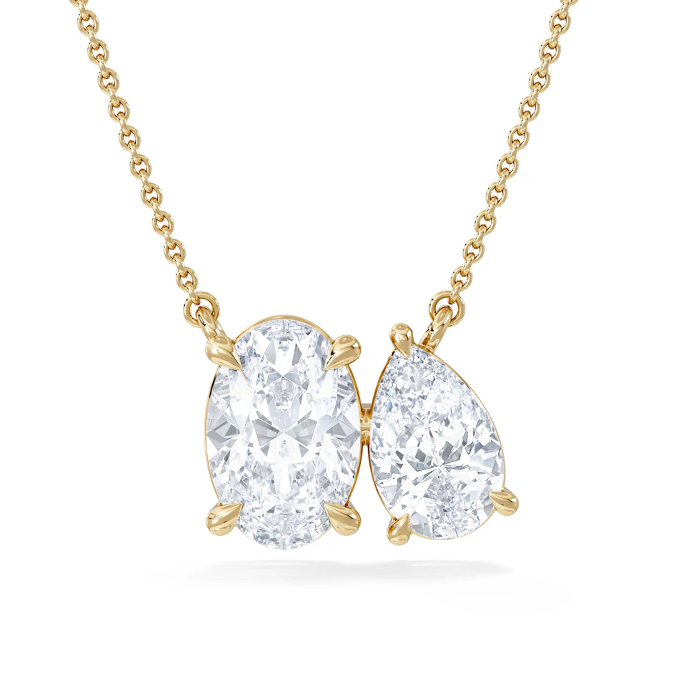 Toi Et Moi 3.00ct Oval and Pear Cut Lab Diamond 2 Stone Necklace in 18k Yellow Gold