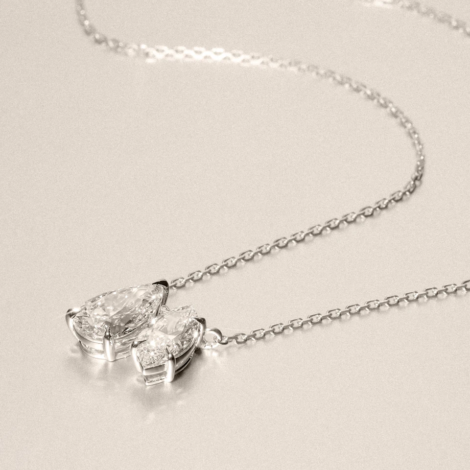 Toi Et Moi 3.00ct Pear and Marquise Cut Lab Diamond 2 Stone Necklace in 18k White Gold