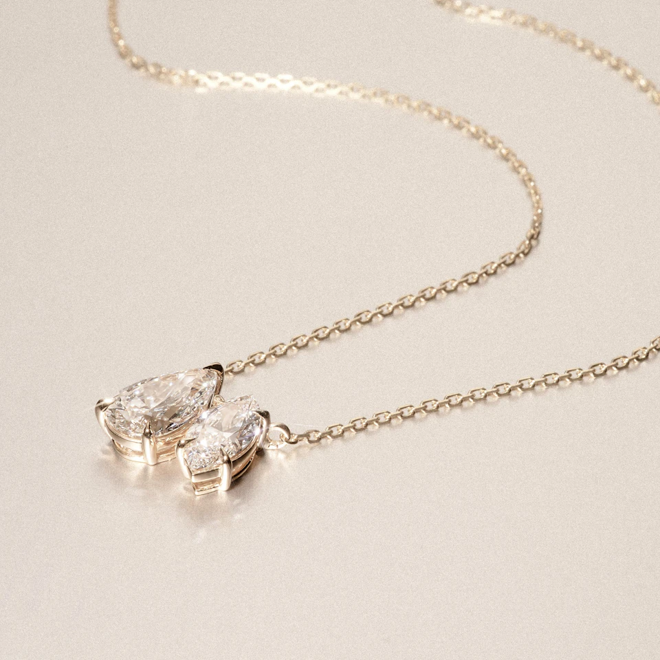 Toi Et Moi 3.00ct Pear and Marquise Cut Lab Diamond 2 Stone Necklace in 18k Yellow Gold
