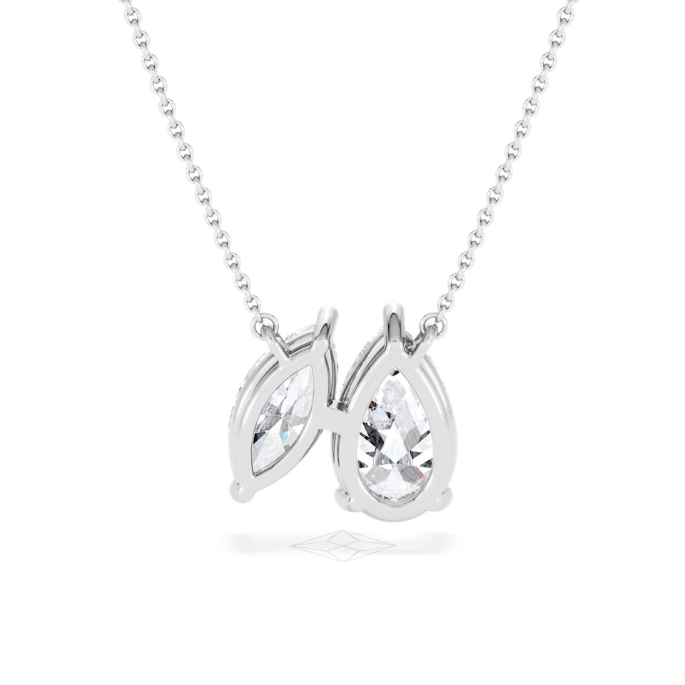 Toi Et Moi 3.00ct Pear and Marquise Cut Lab Diamond 2 Stone Necklace in 18k White Gold