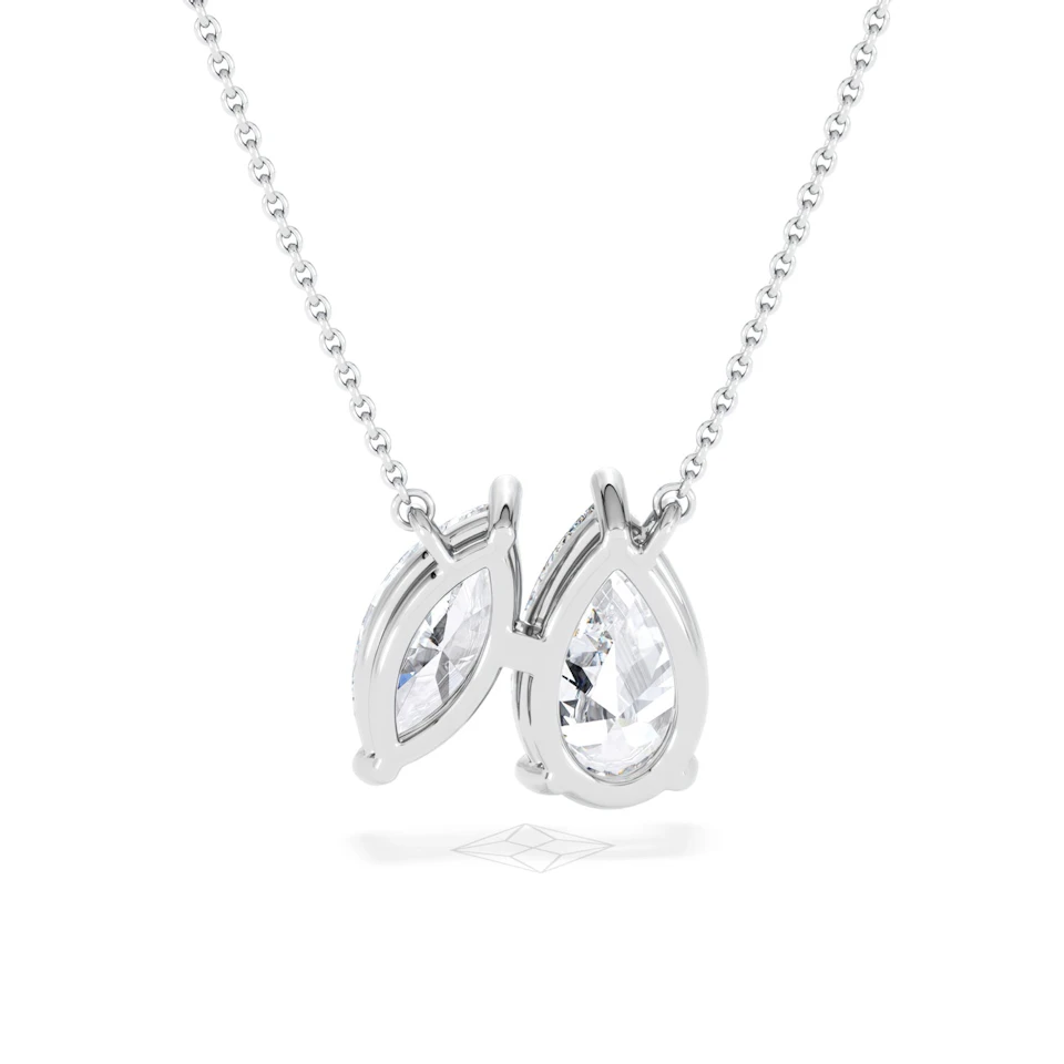 Toi Et Moi 3.00ct Pear and Marquise Cut Lab Diamond 2 Stone Necklace in 18k White Gold