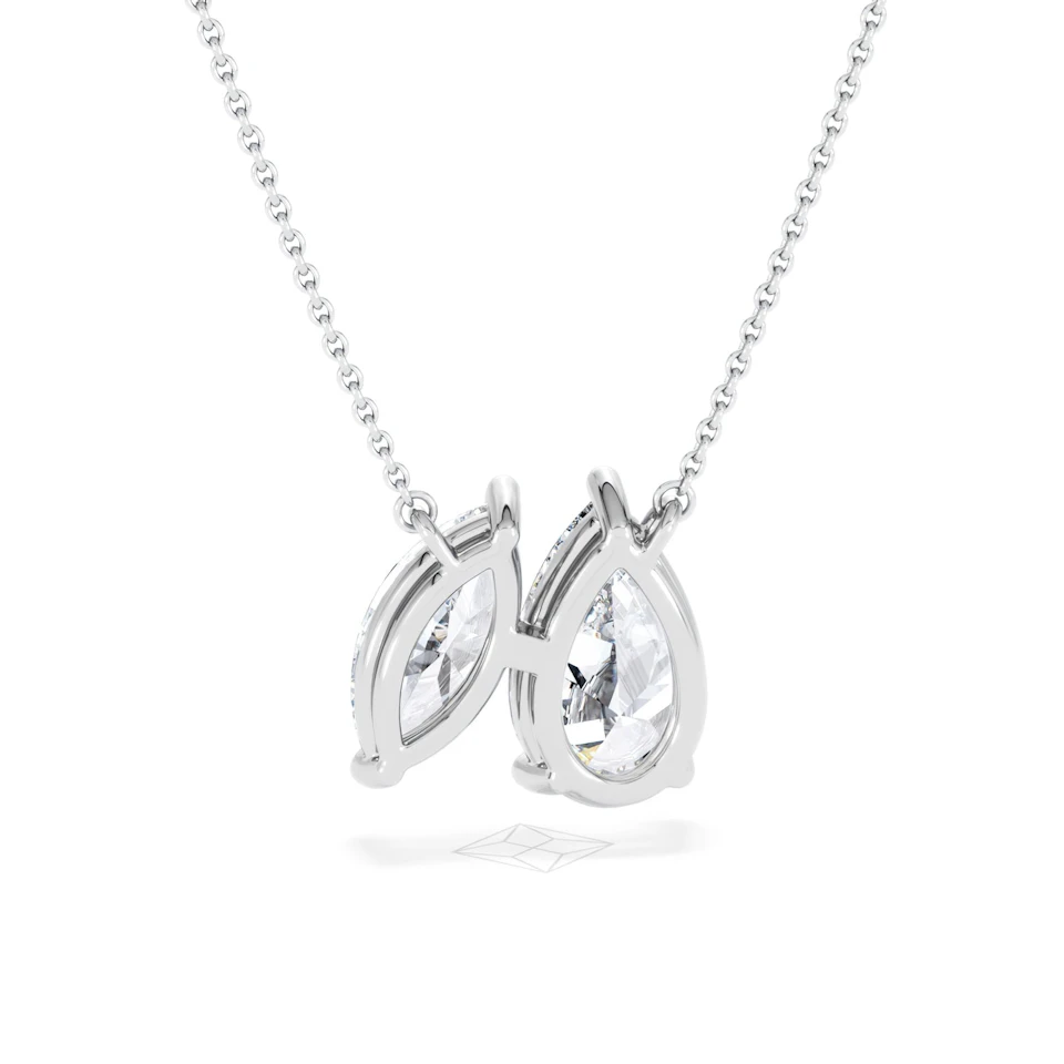 Toi Et Moi 3.00ct Pear and Marquise Cut Lab Diamond 2 Stone Necklace in 18k White Gold