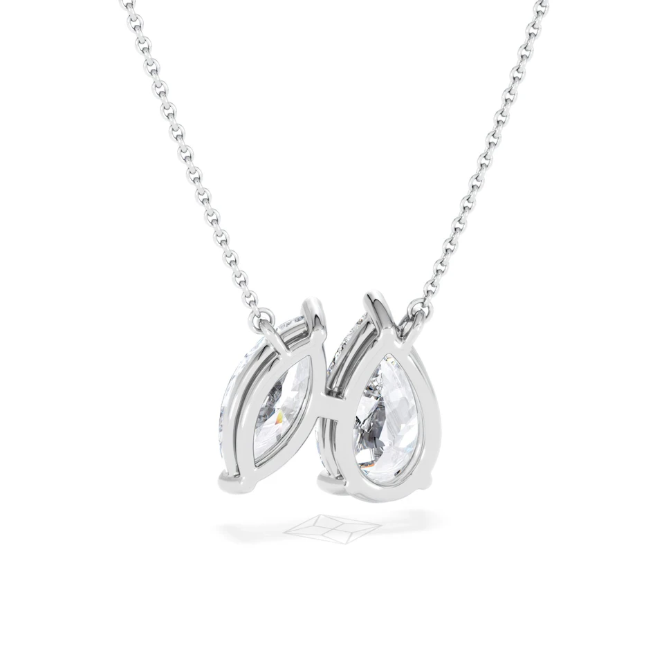 Toi Et Moi 3.00ct Pear and Marquise Cut Lab Diamond 2 Stone Necklace in 18k White Gold