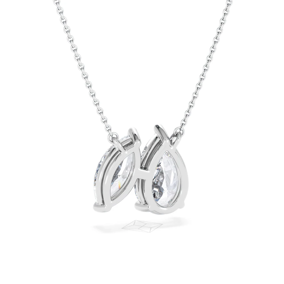 Toi Et Moi 3.00ct Pear and Marquise Cut Lab Diamond 2 Stone Necklace in 18k White Gold