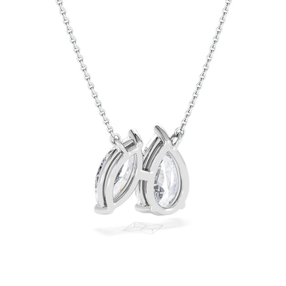 Toi Et Moi 3.00ct Pear and Marquise Cut Lab Diamond 2 Stone Necklace in 18k White Gold