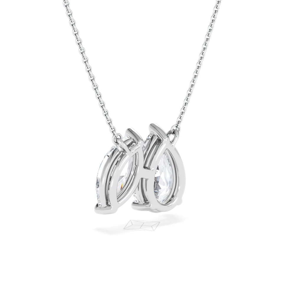 Toi Et Moi 3.00ct Pear and Marquise Cut Lab Diamond 2 Stone Necklace in 18k White Gold