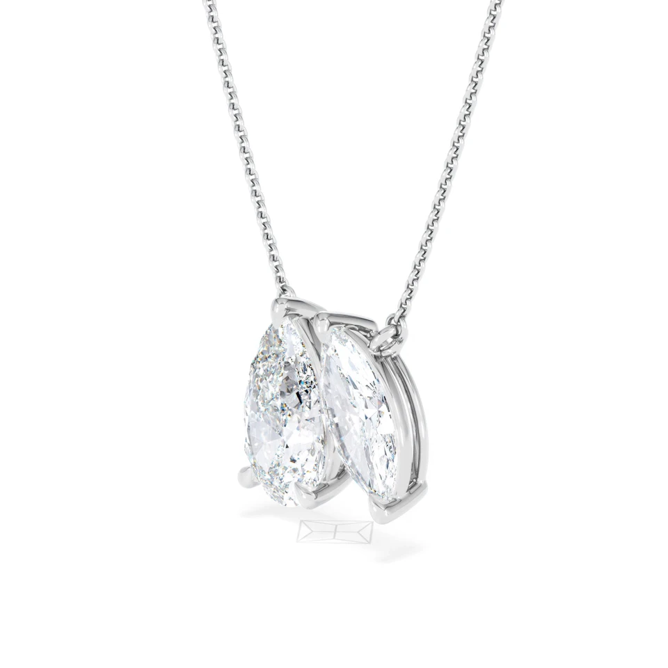 Toi Et Moi 3.00ct Pear and Marquise Cut Lab Diamond 2 Stone Necklace in 18k White Gold