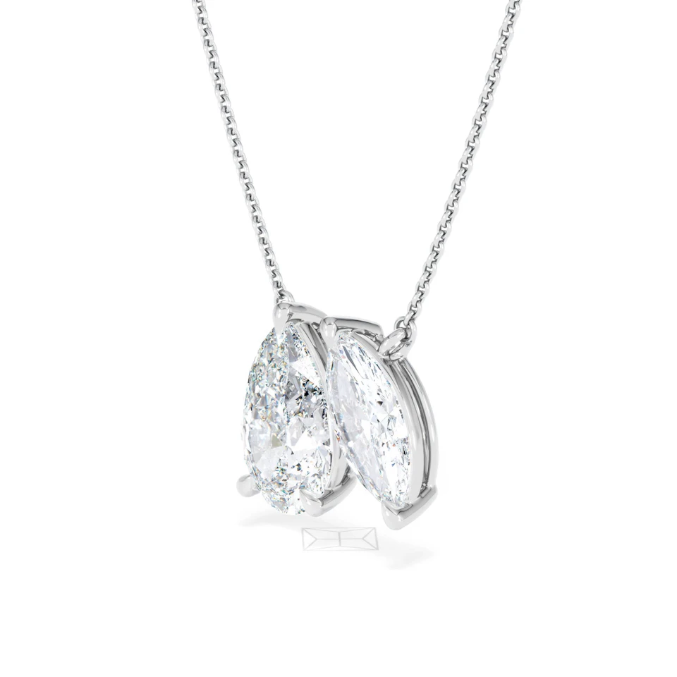 Toi Et Moi 3.00ct Pear and Marquise Cut Lab Diamond 2 Stone Necklace in 18k White Gold
