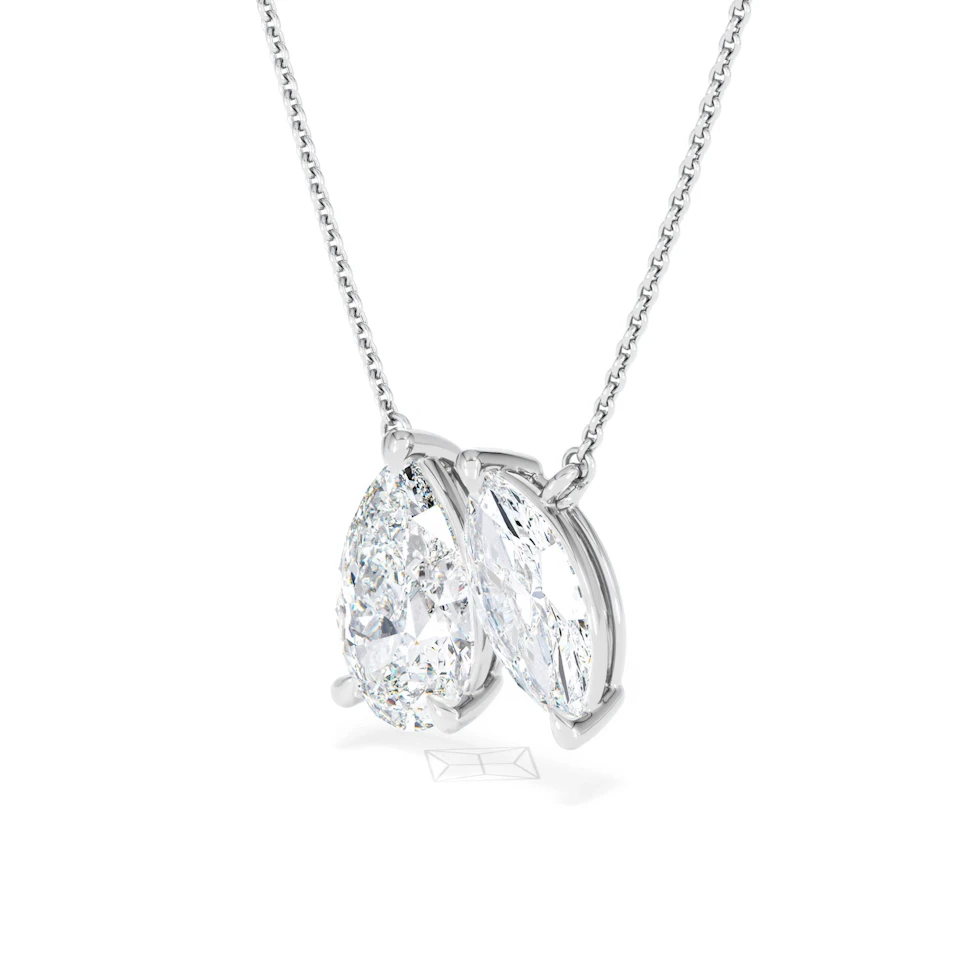 Toi Et Moi 3.00ct Pear and Marquise Cut Lab Diamond 2 Stone Necklace in 18k White Gold