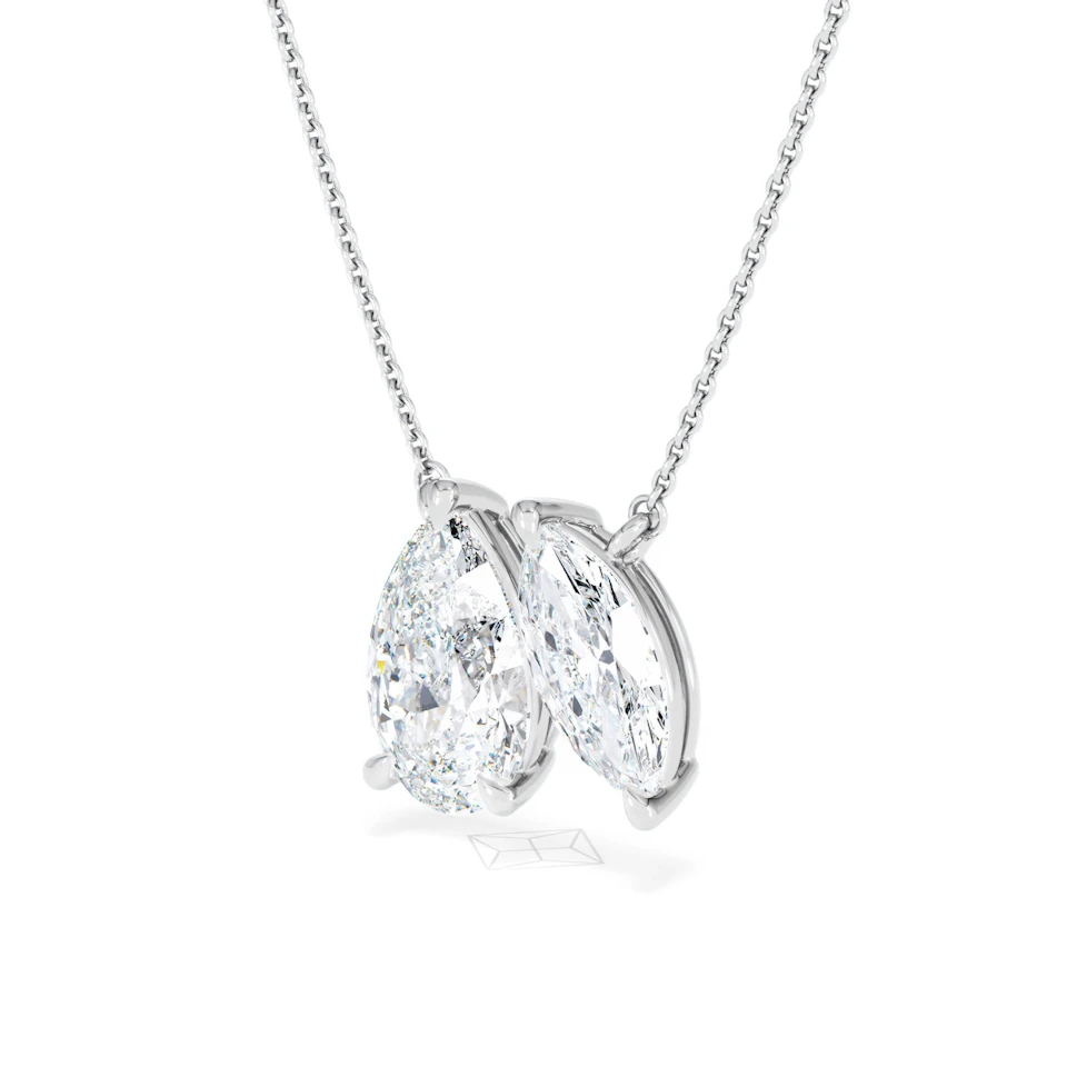 Toi Et Moi 3.00ct Pear and Marquise Cut Lab Diamond 2 Stone Necklace in 18k White Gold