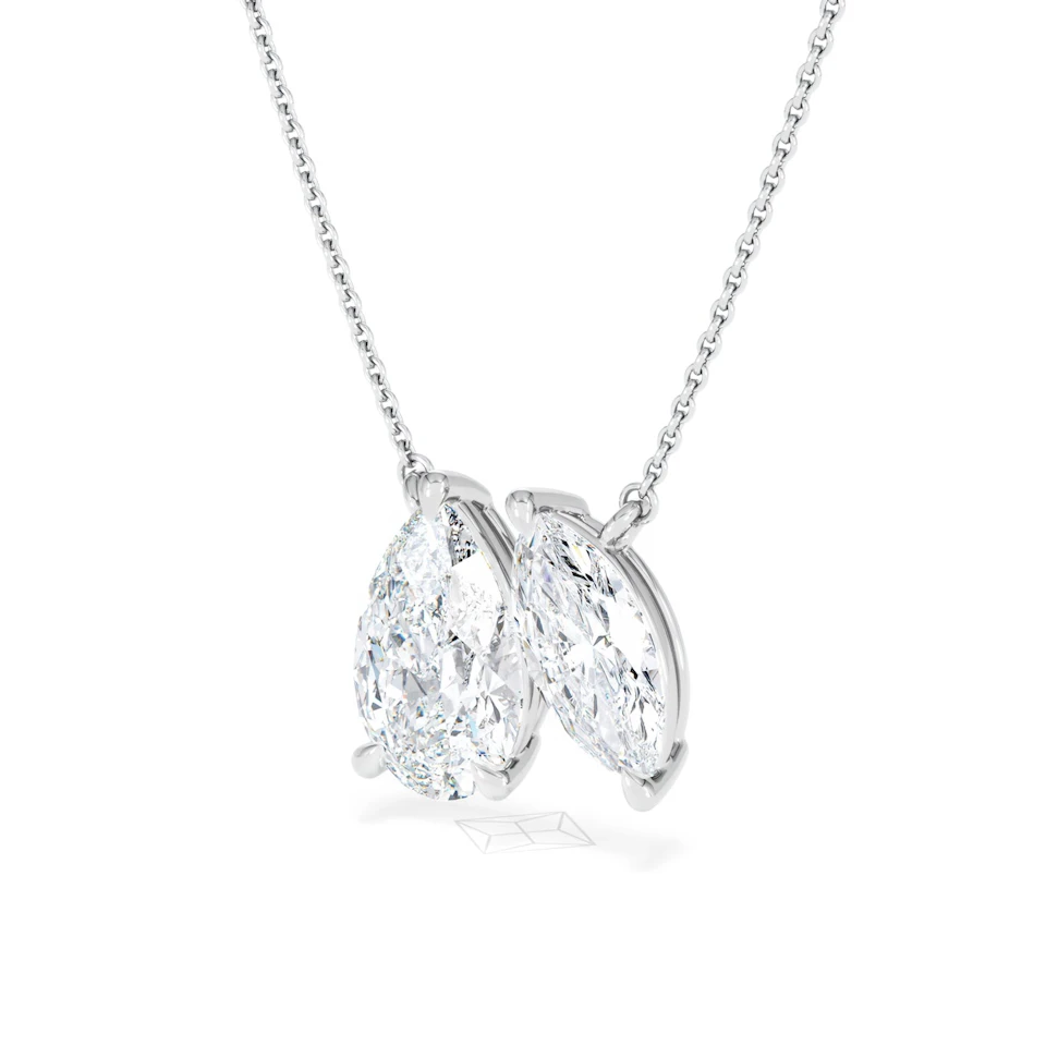 Toi Et Moi 3.00ct Pear and Marquise Cut Lab Diamond 2 Stone Necklace in 18k White Gold