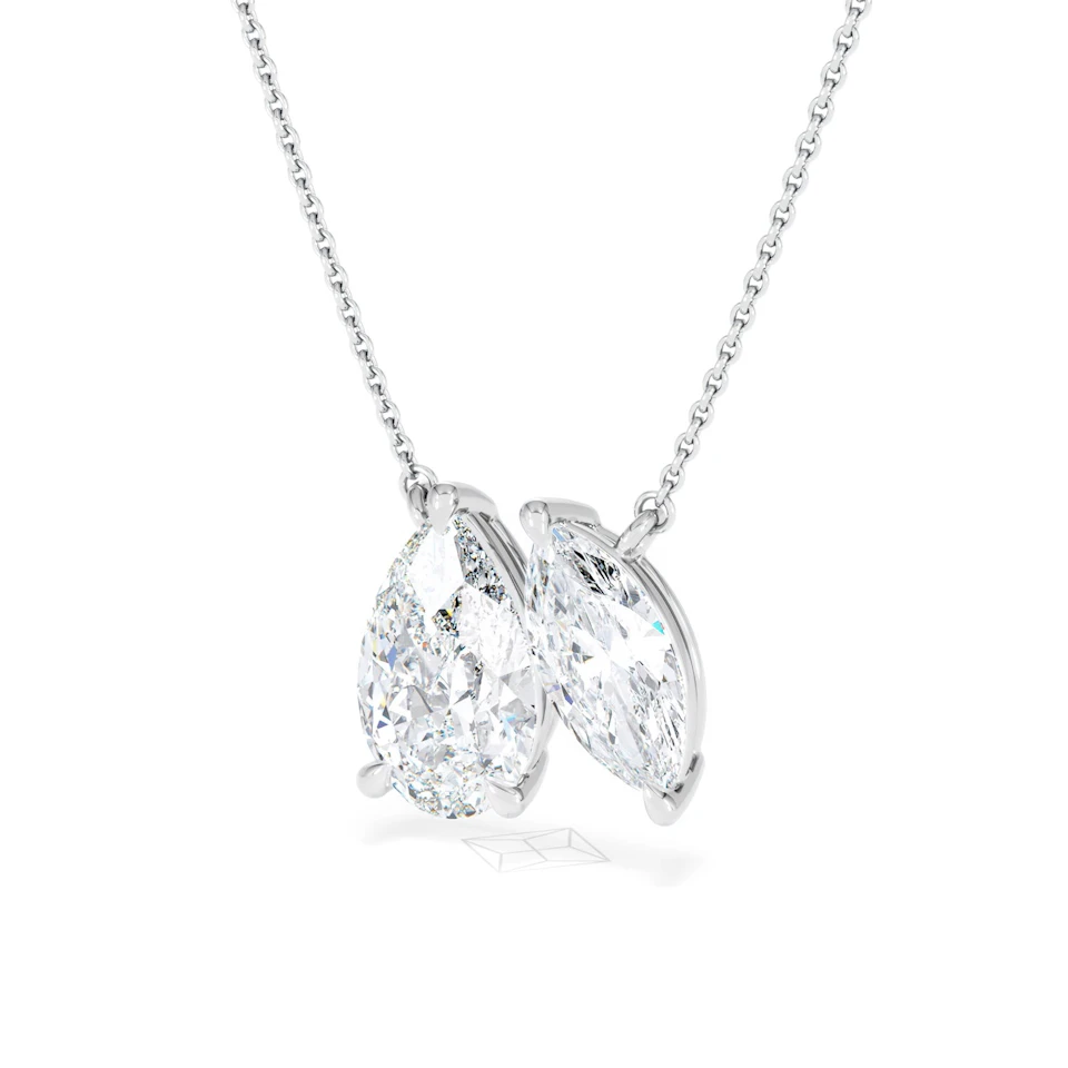 Toi Et Moi 3.00ct Pear and Marquise Cut Lab Diamond 2 Stone Necklace in 18k White Gold