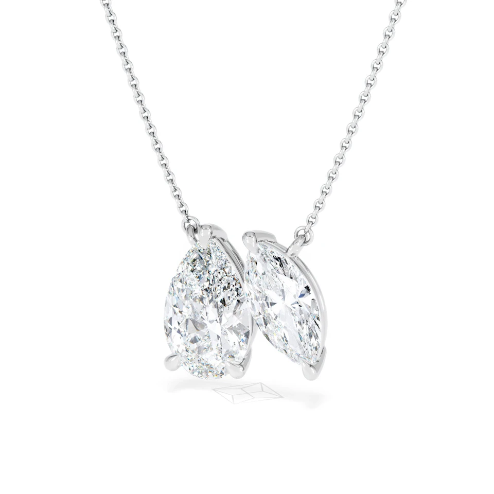 Toi Et Moi 3.00ct Pear and Marquise Cut Lab Diamond 2 Stone Necklace in 18k White Gold