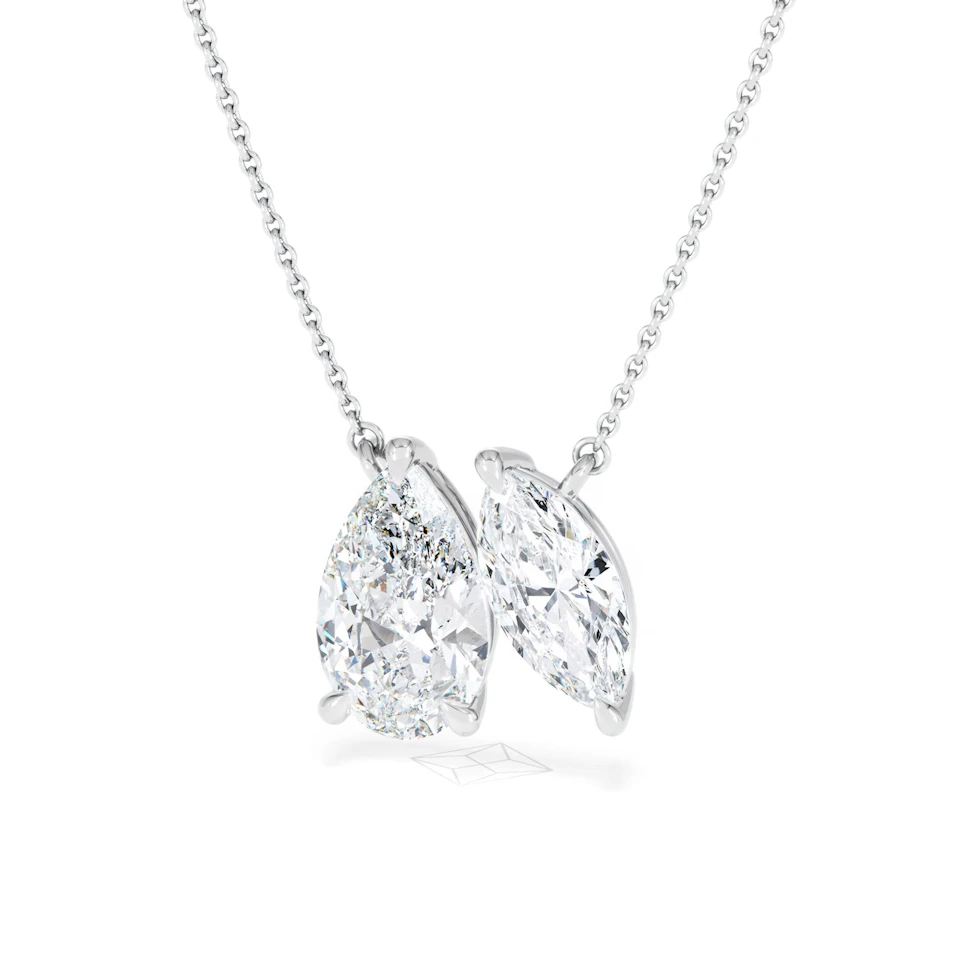 Toi Et Moi 3.00ct Pear and Marquise Cut Lab Diamond 2 Stone Necklace in 18k White Gold