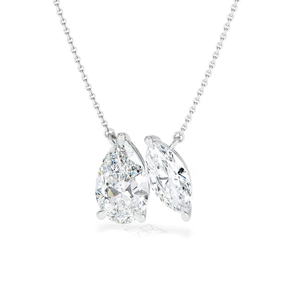 Toi Et Moi 3.00ct Pear and Marquise Cut Lab Diamond 2 Stone Necklace in 18k White Gold