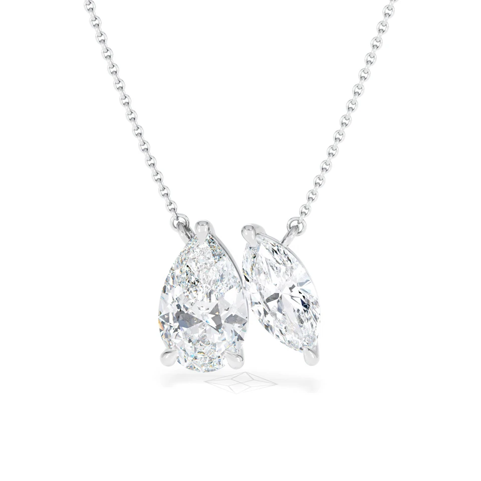 Toi Et Moi 3.00ct Pear and Marquise Cut Lab Diamond 2 Stone Necklace in 18k White Gold