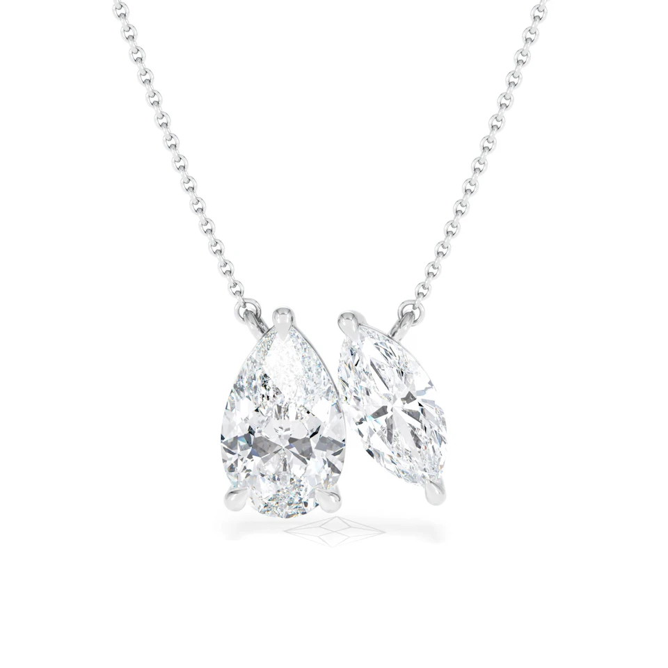 Toi Et Moi 3.00ct Pear and Marquise Cut Lab Diamond 2 Stone Necklace in 18k White Gold