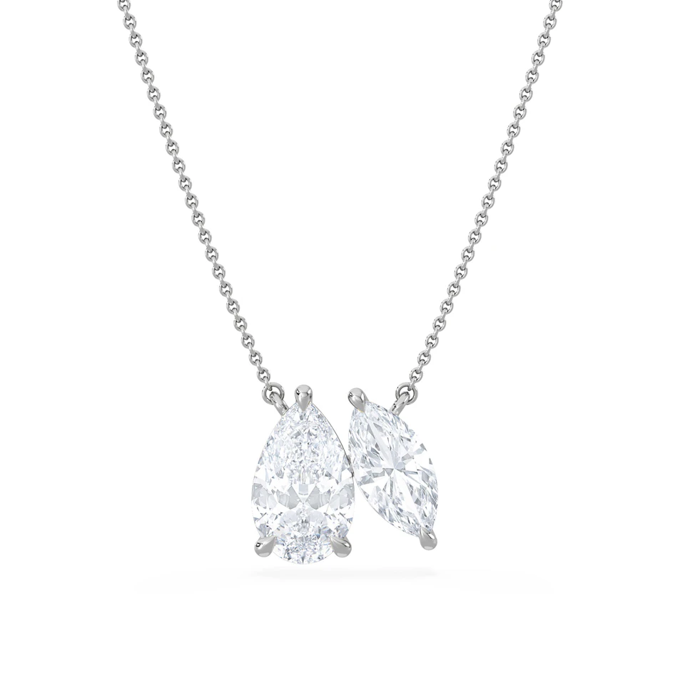 Toi Et Moi 3.00ct Pear and Marquise Cut Lab Diamond 2 Stone Necklace in 18k White Gold