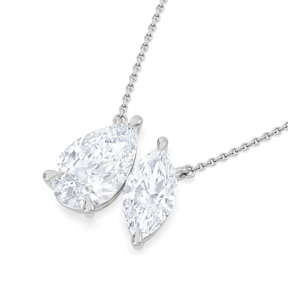 Toi Et Moi 3.00ct Pear and Marquise Cut Lab Diamond 2 Stone Necklace in 18k White Gold