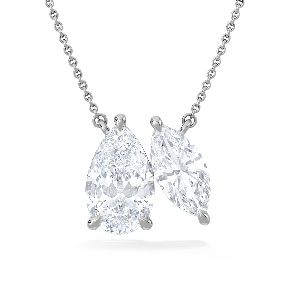 Toi Et Moi 3.00ct Pear and Marquise Cut Lab Diamond 2 Stone Necklace in 18k White Gold