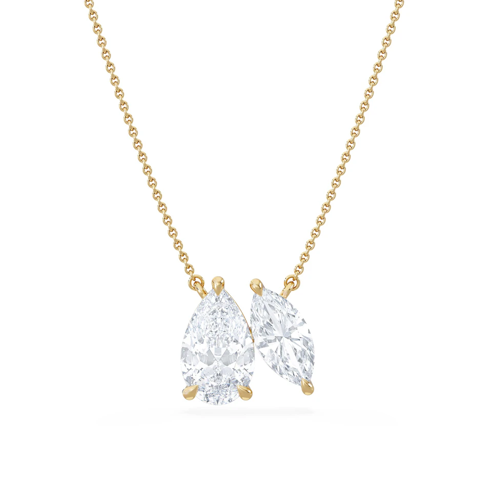 Toi Et Moi 3.00ct Pear and Marquise Cut Lab Diamond 2 Stone Necklace in 18k Yellow Gold