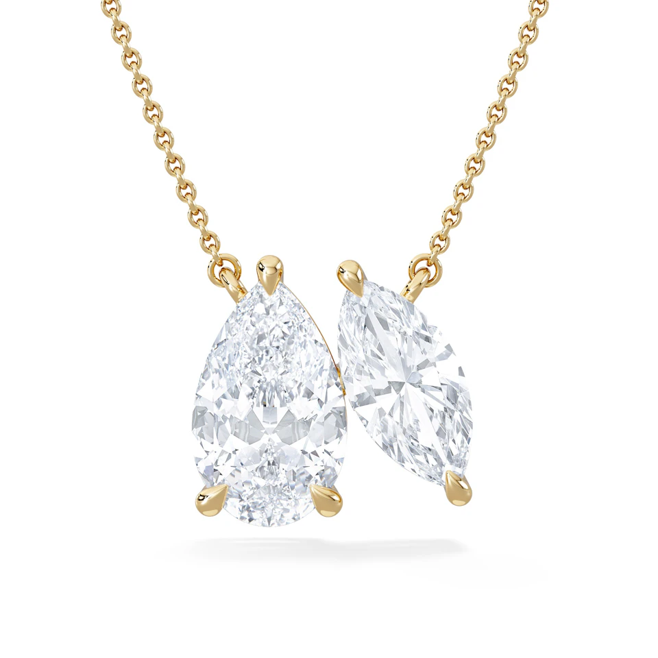 Toi Et Moi 3.00ct Pear and Marquise Cut Lab Diamond 2 Stone Necklace in 18k Yellow Gold