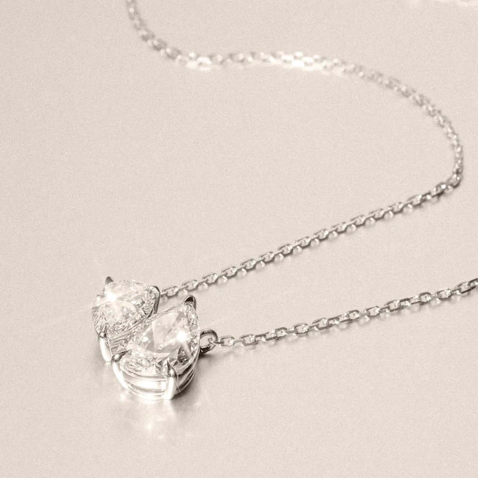 Toi Et Moi 3.00ct Pear Cut Lab Diamond 2 Stone Necklace in 18K White Gold