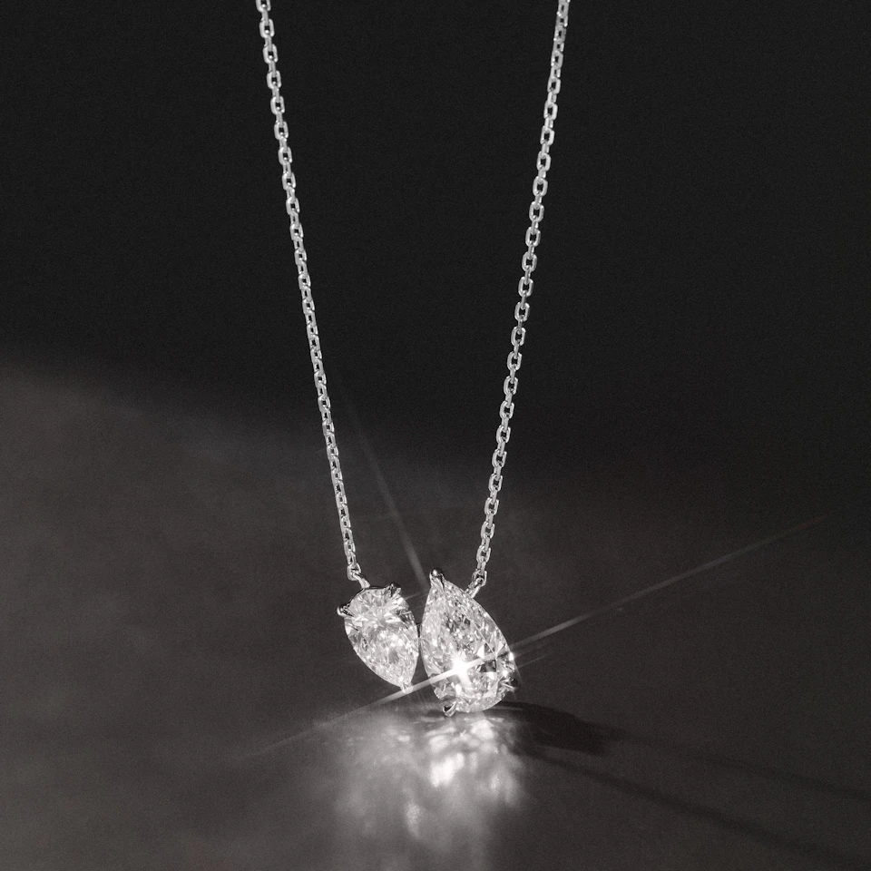 Toi Et Moi 3.00ct Pear Cut Lab Diamond 2 Stone Necklace in 18K White Gold