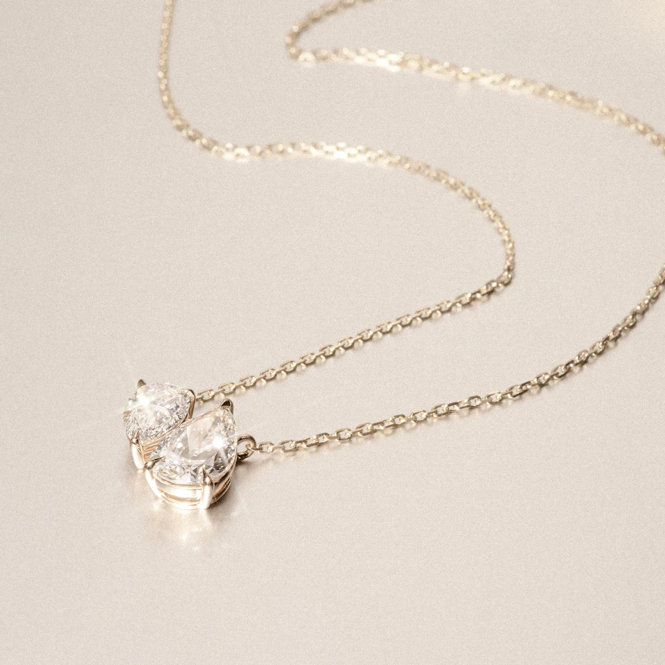 Toi Et Moi 3.00ct Pear Cut Lab Diamond 2 Stone Necklace in 18K Yellow Gold