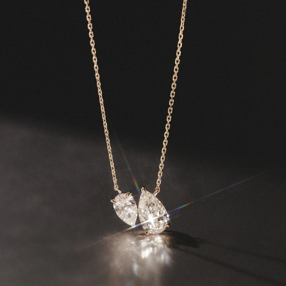 Toi Et Moi 3.00ct Pear Cut Lab Diamond 2 Stone Necklace in 18K Yellow Gold