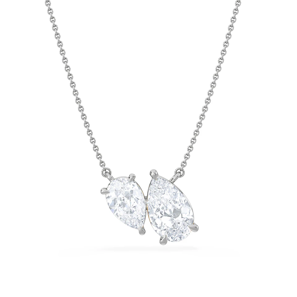 Toi Et Moi 3.00ct Pear Cut Lab Diamond 2 Stone Necklace in 18K White Gold