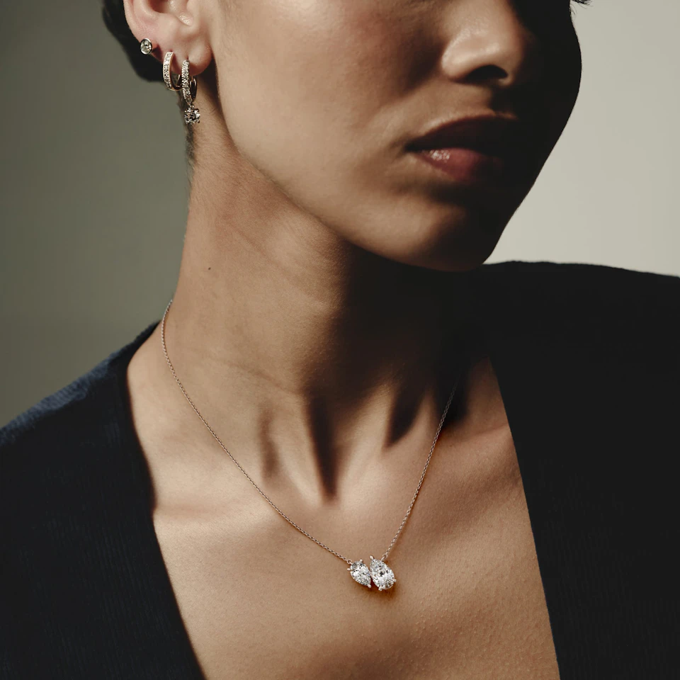 Toi Et Moi 3.00ct Pear Cut Lab Diamond 2 Stone Necklace in 18K White Gold