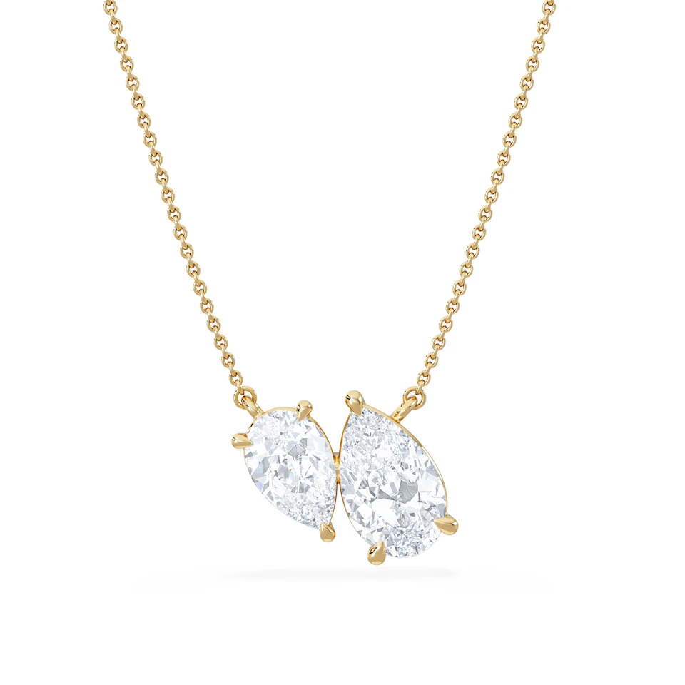 Toi Et Moi 3.00ct Pear Cut Lab Diamond 2 Stone Necklace in 18K Yellow Gold