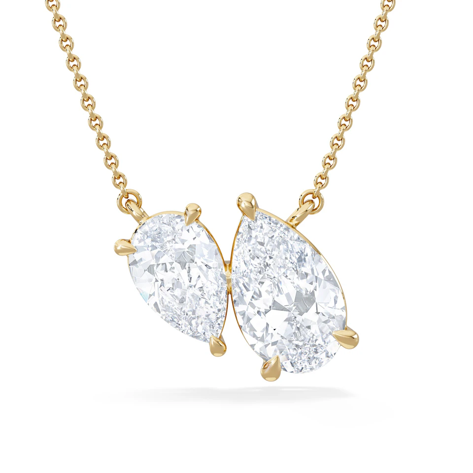 Toi Et Moi 3.00ct Pear Cut Lab Diamond 2 Stone Necklace in 18K Yellow Gold