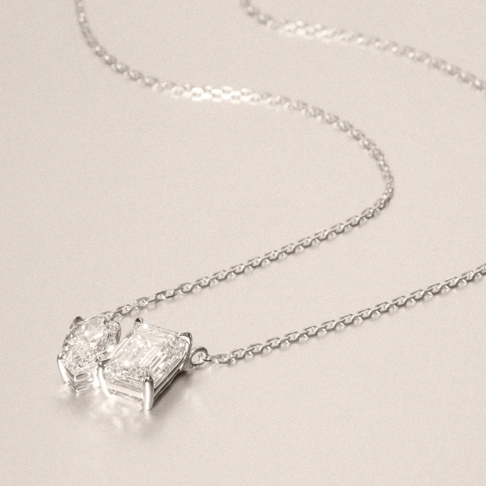 Toi Et Moi 3.00ct Marquise and Emerald Cut Lab Diamond 2 Stone Necklace in 18K White Gold