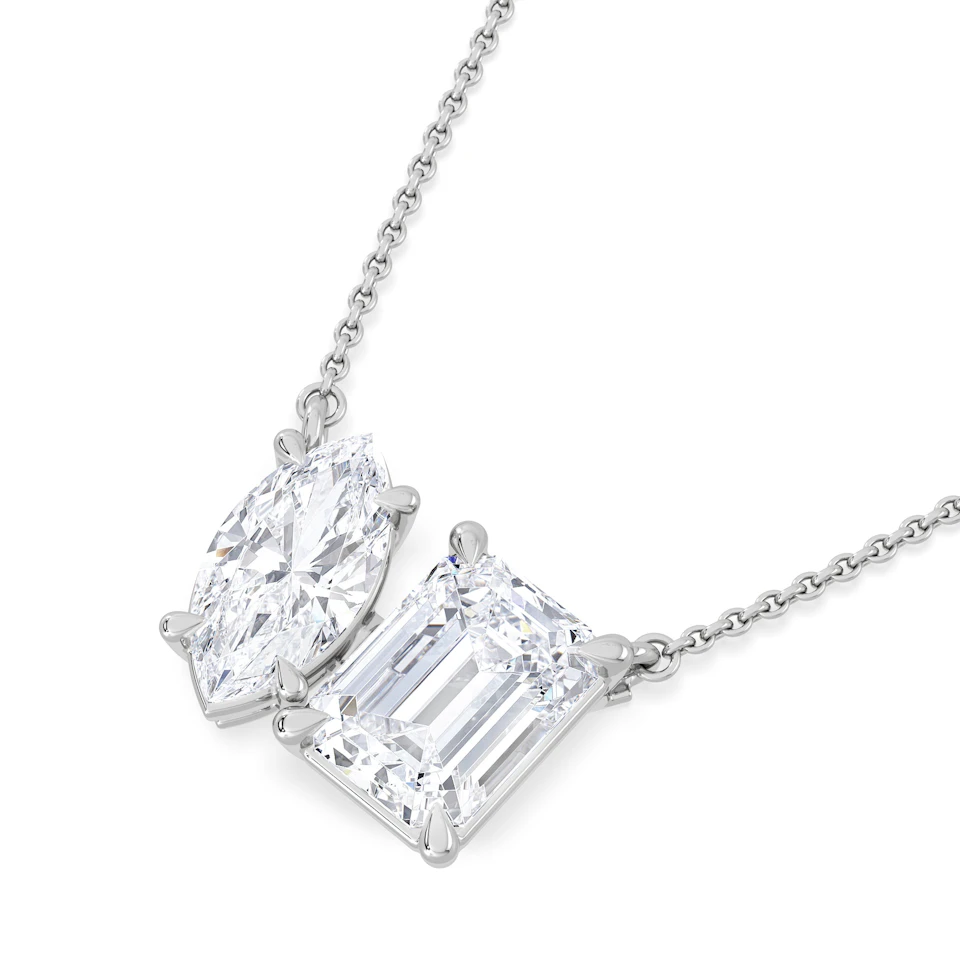 Toi Et Moi 3.00ct Marquise and Emerald Cut Lab Diamond 2 Stone Necklace in 18K White Gold