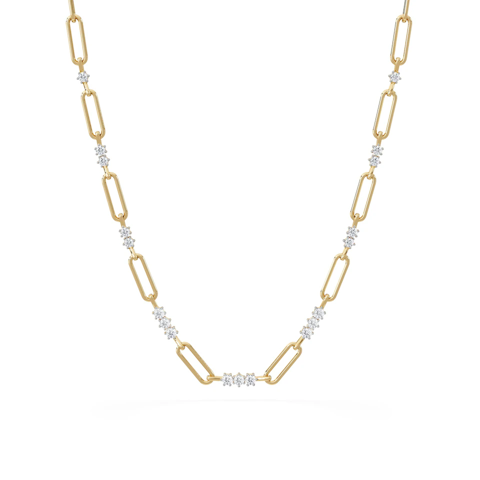 Paperclip 1.50ct Lab Diamond Link Necklace in 18K Yellow Gold
