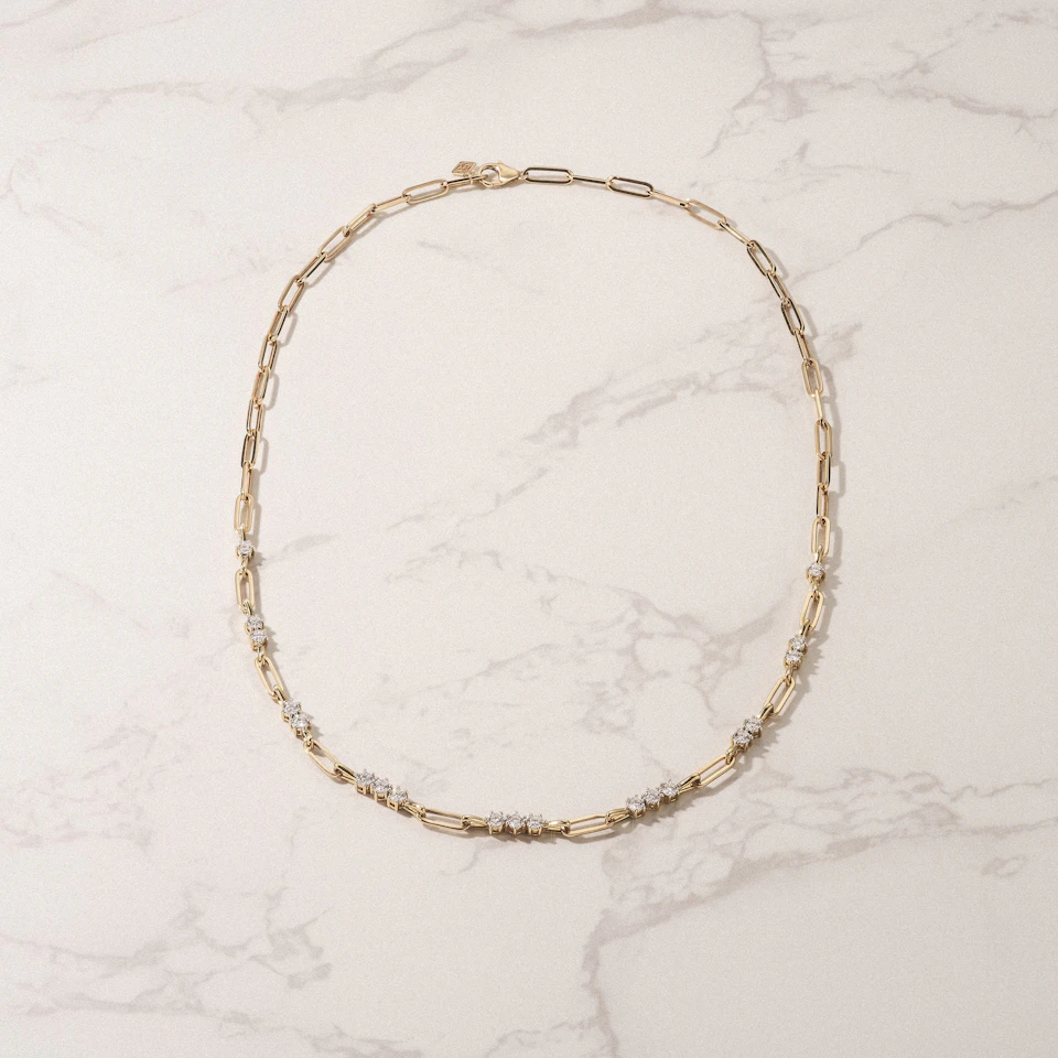 Paperclip 1.50ct Lab Diamond Link Necklace in 18K Yellow Gold