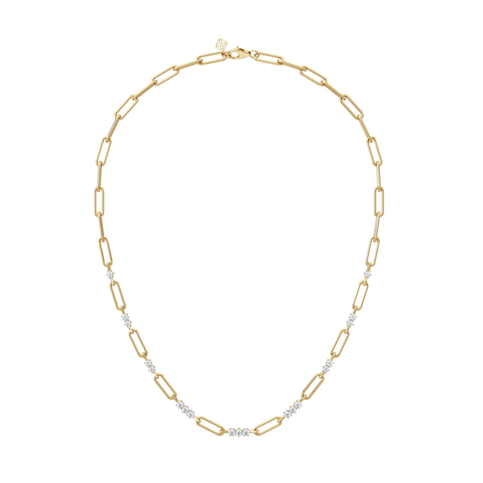 Paperclip 1.50ct Lab Diamond Link Necklace in 18K Yellow Gold
