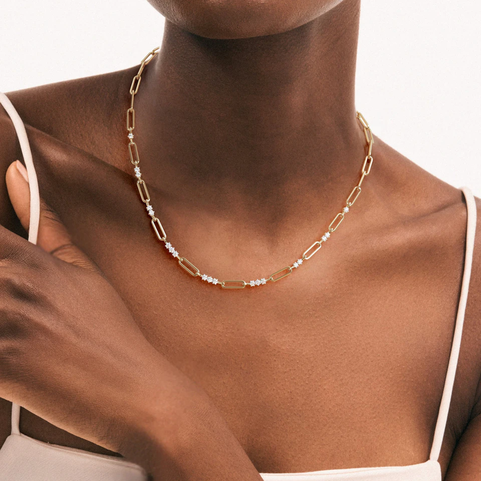 Paperclip 1.50ct Lab Diamond Link Necklace in 18K Yellow Gold
